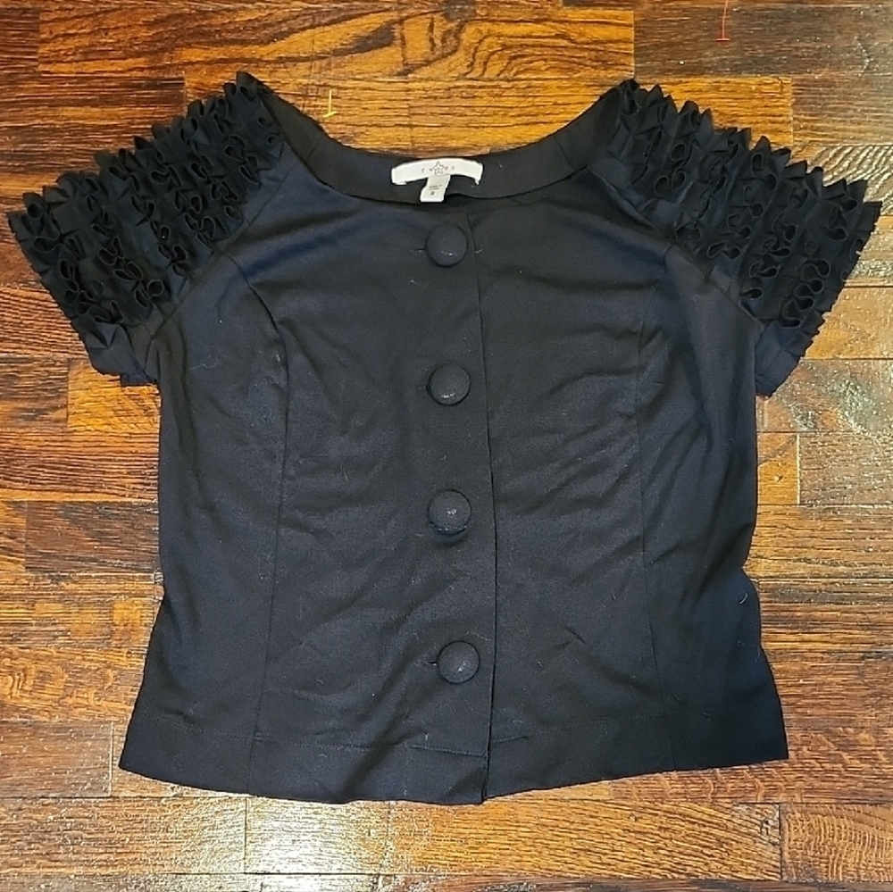 Fever Black Button Down Shirt with Ruffle Detail Sleeves